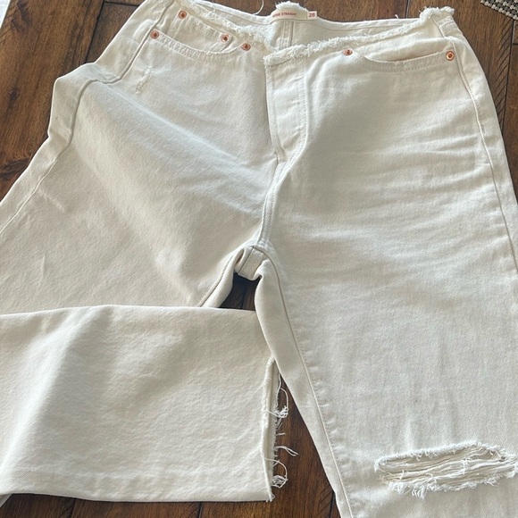 Levis Jeans Wedgie Straight No Waistband beige cream raw hem button fly sz 28 - Picture 3 of 17